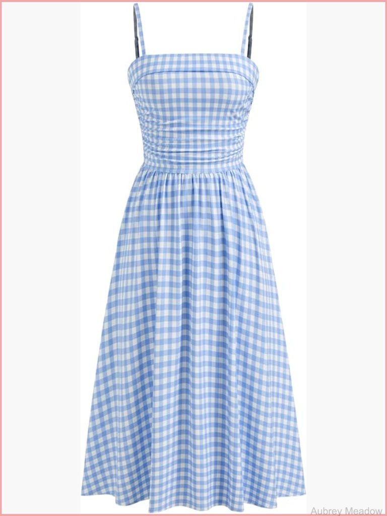 Sleeveless Ruched Midi Dress Adjustable Spaghetti Straps A-Line Silhouette